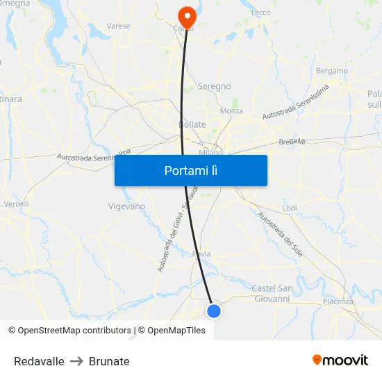 Redavalle to Brunate map