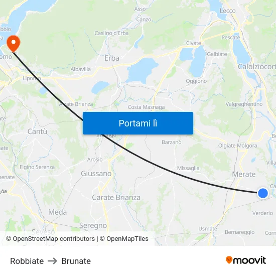 Robbiate to Brunate map