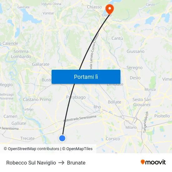 Robecco Sul Naviglio to Brunate map