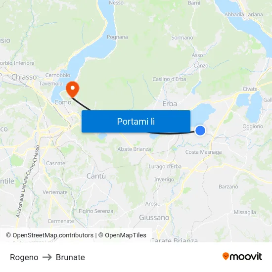 Rogeno to Brunate map