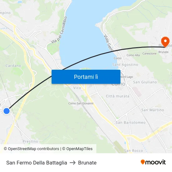 San Fermo Della Battaglia to Brunate map