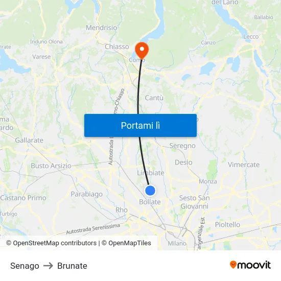 Senago to Brunate map
