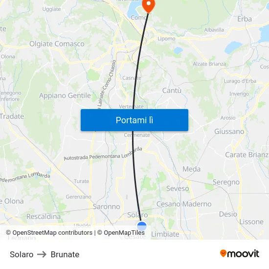 Solaro to Brunate map