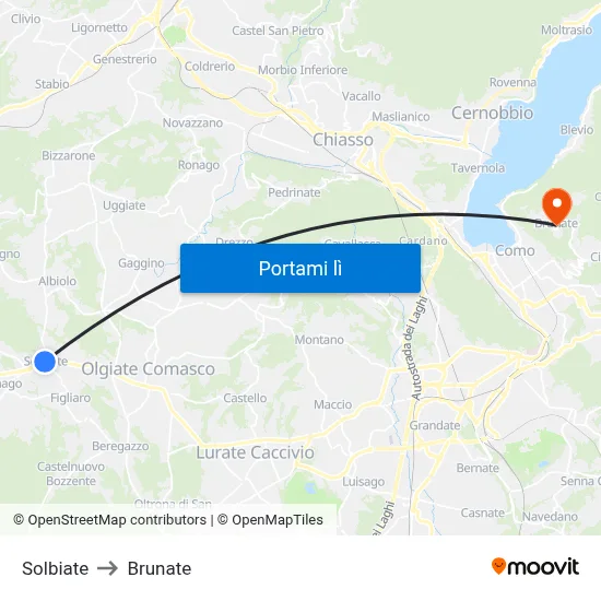 Solbiate to Brunate map
