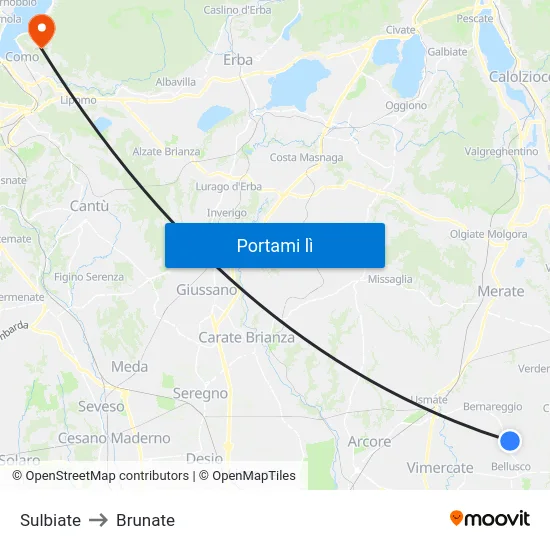 Sulbiate to Brunate map