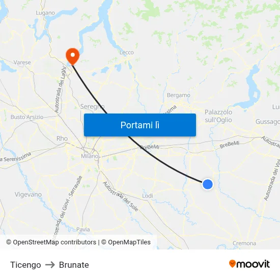 Ticengo to Brunate map
