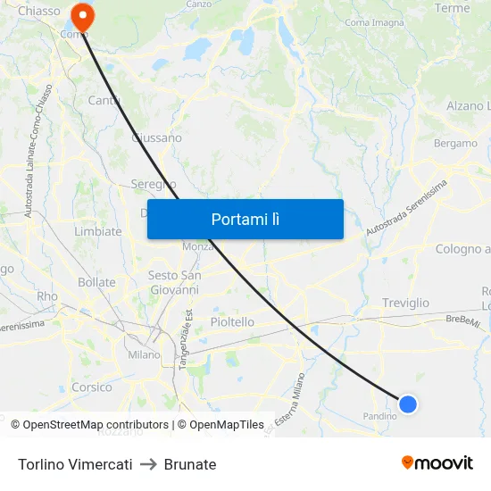 Torlino Vimercati to Brunate map