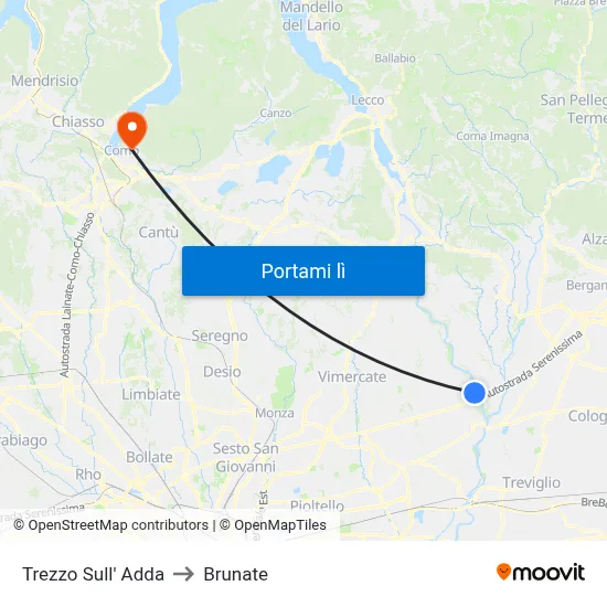 Trezzo Sull' Adda to Brunate map