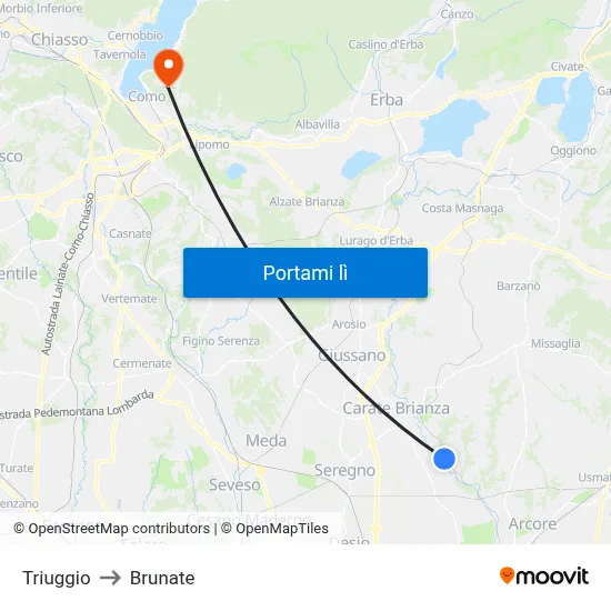 Triuggio to Brunate map