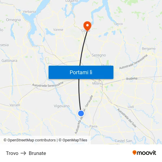 Trovo to Brunate map