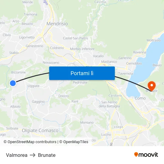 Valmorea to Brunate map