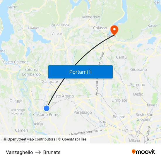 Vanzaghello to Brunate map