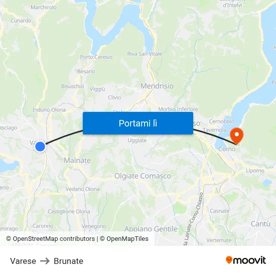 Varese to Brunate map