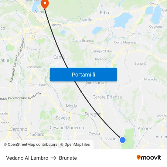 Vedano Al Lambro to Brunate map