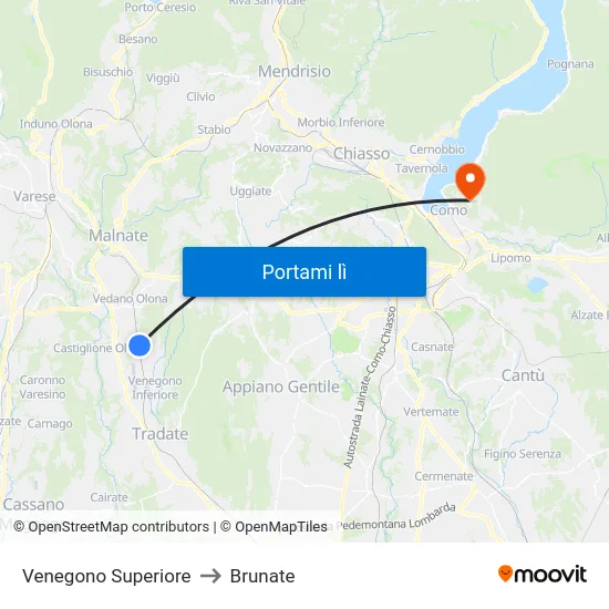 Venegono Superiore to Brunate map