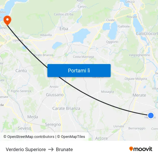 Verderio Superiore to Brunate map