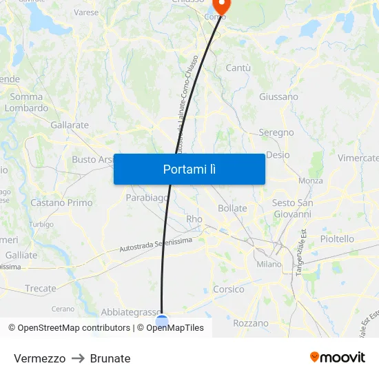 Vermezzo to Brunate map