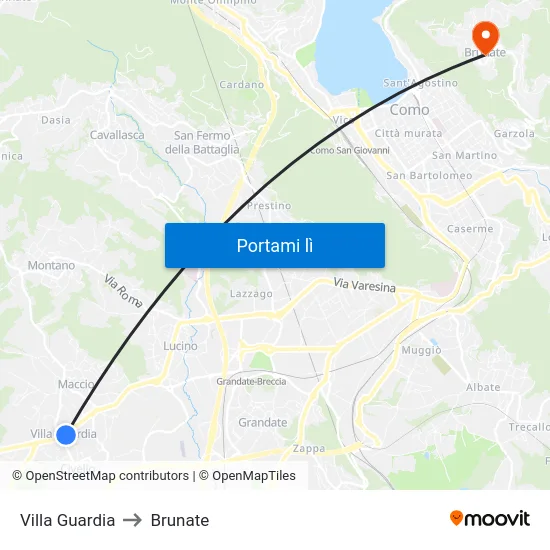 Villa Guardia to Brunate map
