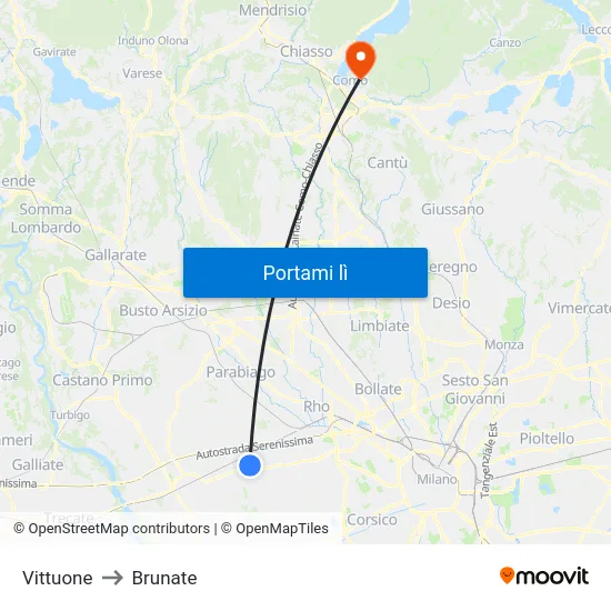 Vittuone to Brunate map