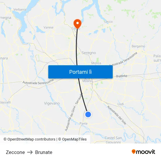 Zeccone to Brunate map