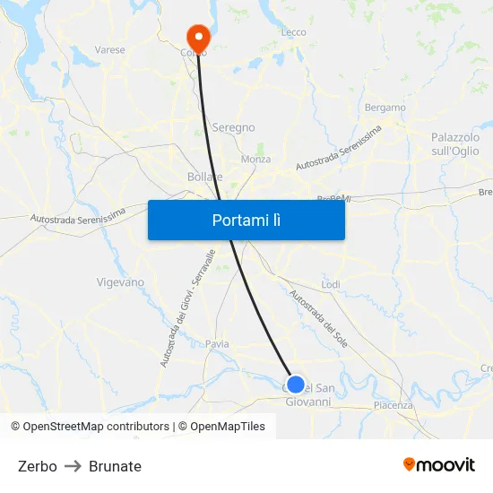 Zerbo to Brunate map