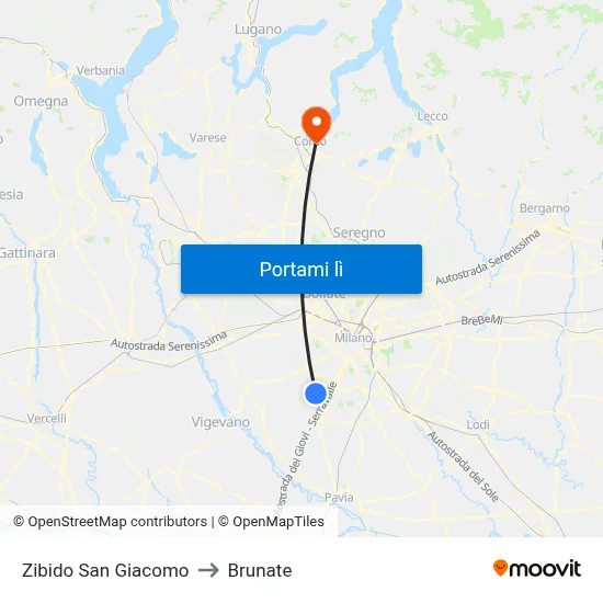 Zibido San Giacomo to Brunate map