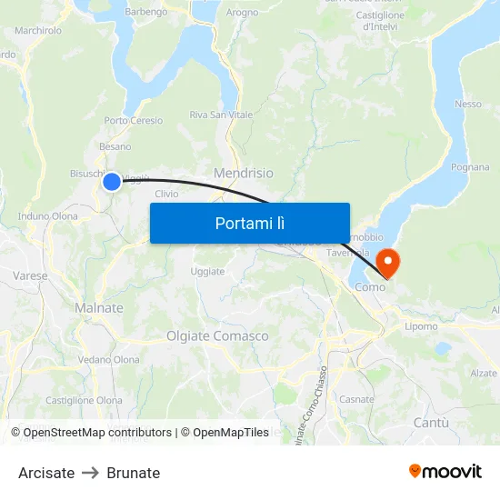 Arcisate to Brunate map