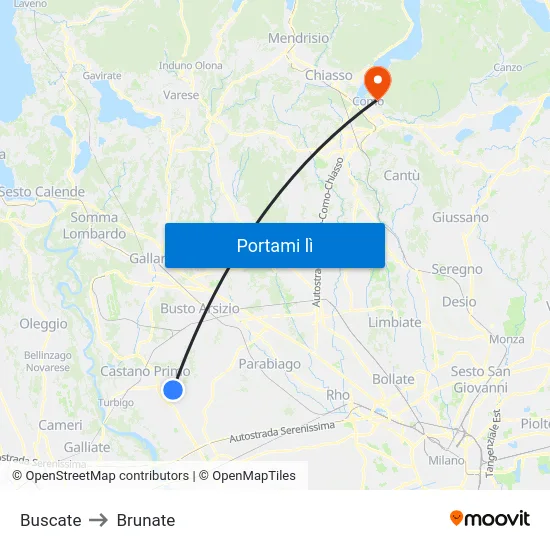 Buscate to Brunate map