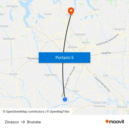 Zinasco to Brunate map