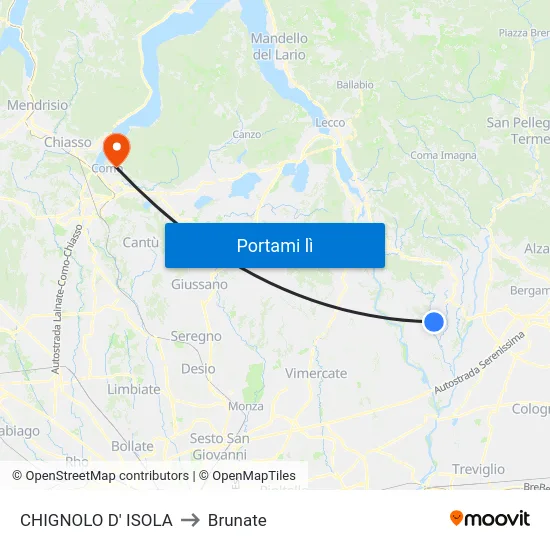 CHIGNOLO D' ISOLA to Brunate map