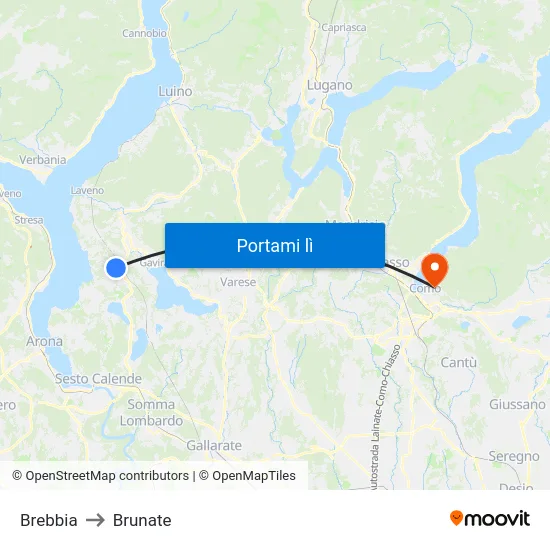 Brebbia to Brunate map