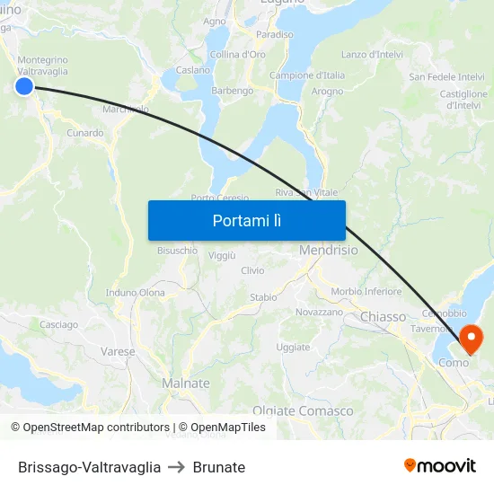 Brissago-Valtravaglia to Brunate map