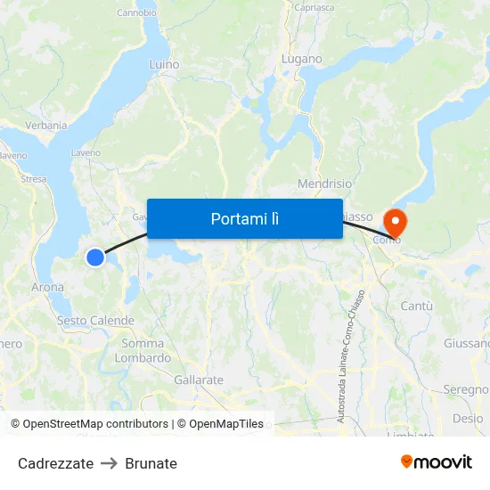 Cadrezzate to Brunate map