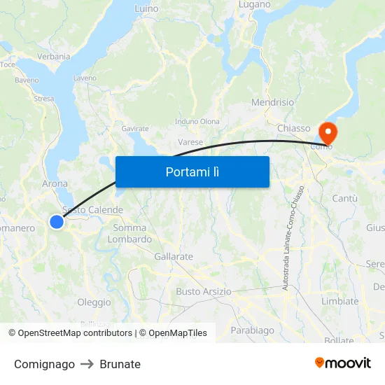 Comignago to Brunate map