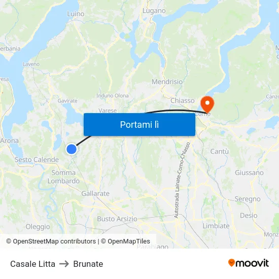 Casale Litta to Brunate map