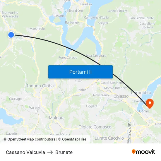 Cassano Valcuvia to Brunate map
