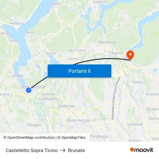 Castelletto Sopra Ticino to Brunate map