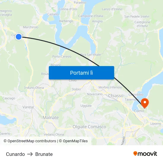 Cunardo to Brunate map