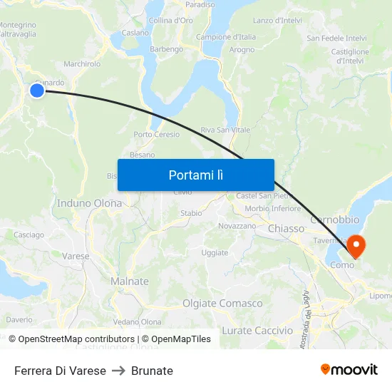 Ferrera Di Varese to Brunate map