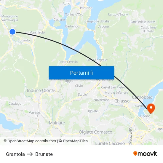 Grantola to Brunate map