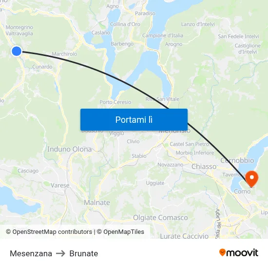 Mesenzana to Brunate map