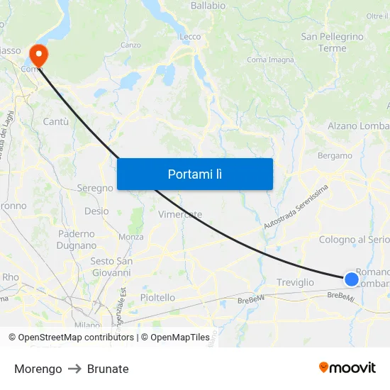 Morengo to Brunate map