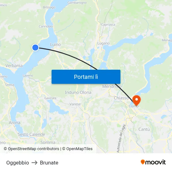 Oggebbio to Brunate map