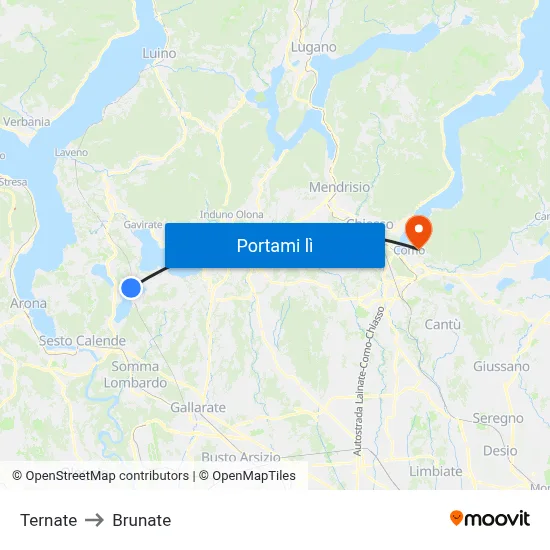 Ternate to Brunate map