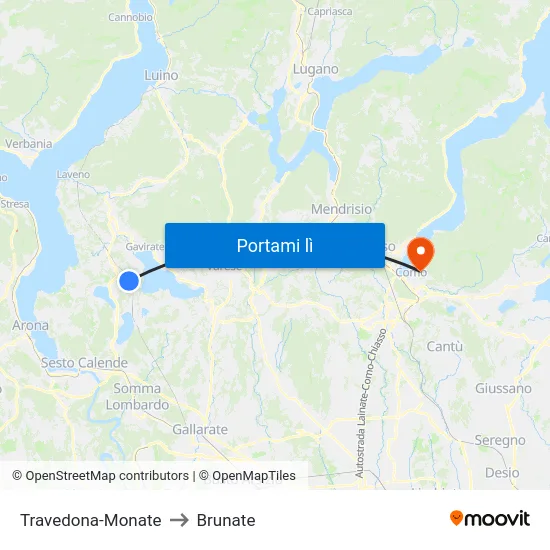 Travedona-Monate to Brunate map