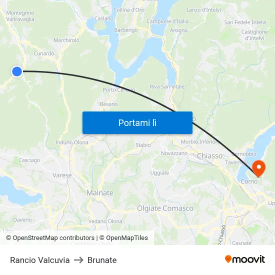 Rancio Valcuvia to Brunate map