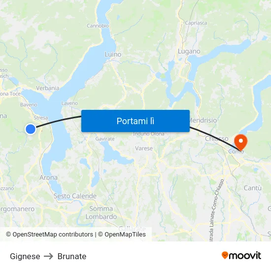 Gignese to Brunate map