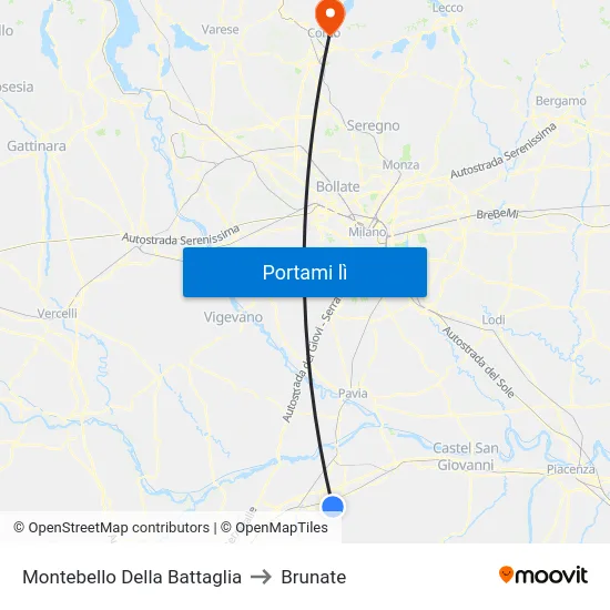 Montebello Della Battaglia to Brunate map