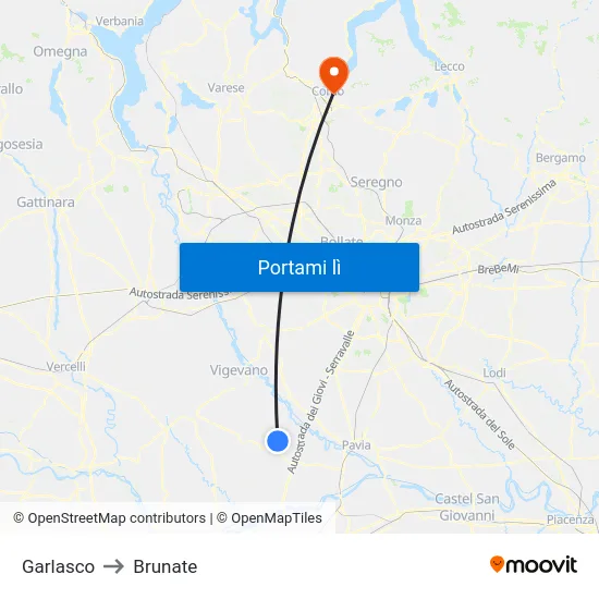 Garlasco to Brunate map