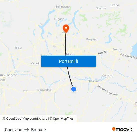 Canevino to Brunate map